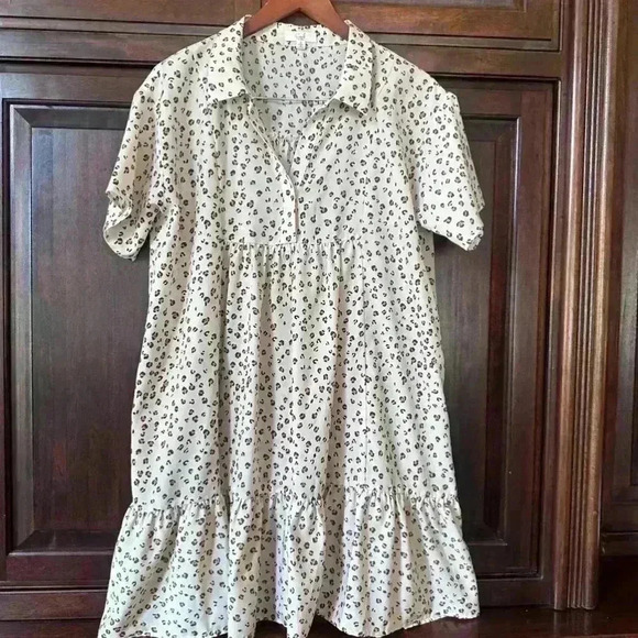 Easel Leopard Print flowing lightweight layers Dress, size Small! White & Brown - Picture 1 of 6